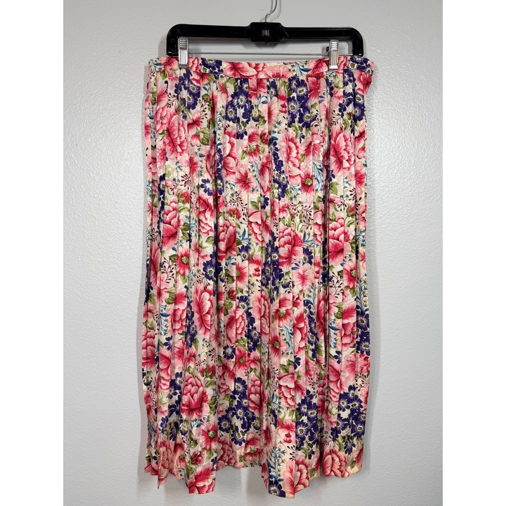 Anne Crimmins Umi Collections Skirt Set Women 12 Pink Floral Silk Linen Vtg 2pc - Picture 6 of 13